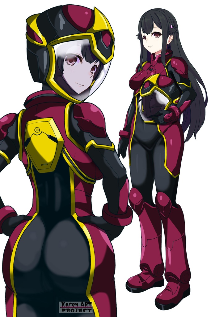 カレンちゃん+ヒナ・リャザンのパイロットスーツ【バディ・コンプレックス-03】 背面 Back Angle Karen is wearing Hina Ryazan's PilotSuit【Buddy Complex-03】