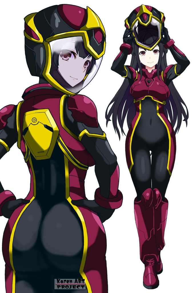 カレンちゃん+ヒナ・リャザンのパイロットスーツ【バディ・コンプレックス-03】 背面 Back Angle Karen is wearing Hina Ryazan's PilotSuit【Buddy Complex-03】