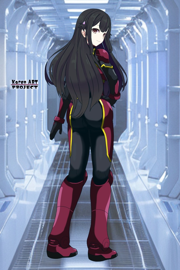 カレンちゃん+ヒナ・リャザンのパイロットスーツ【バディ・コンプレックス-03】 背面 Back Angle Karen is wearing Hina Ryazan's PilotSuit【Buddy Complex-03】