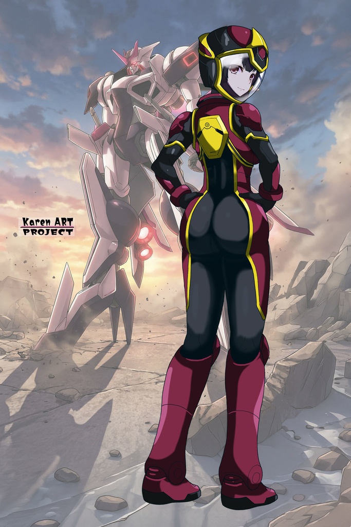 カレンちゃん+ヒナ・リャザンのパイロットスーツ【バディ・コンプレックス-03】 背面 Back Angle Karen is wearing Hina Ryazan's PilotSuit【Buddy Complex-03】