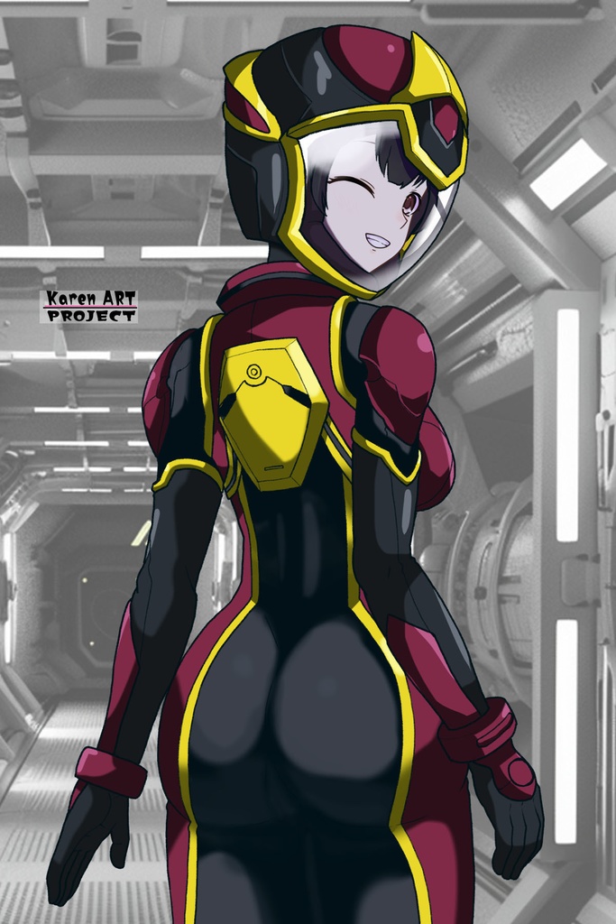カレンちゃん+ヒナ・リャザンのパイロットスーツ【バディ・コンプレックス-03】 背面 Back Angle Karen is wearing Hina Ryazan's PilotSuit【Buddy Complex-03】