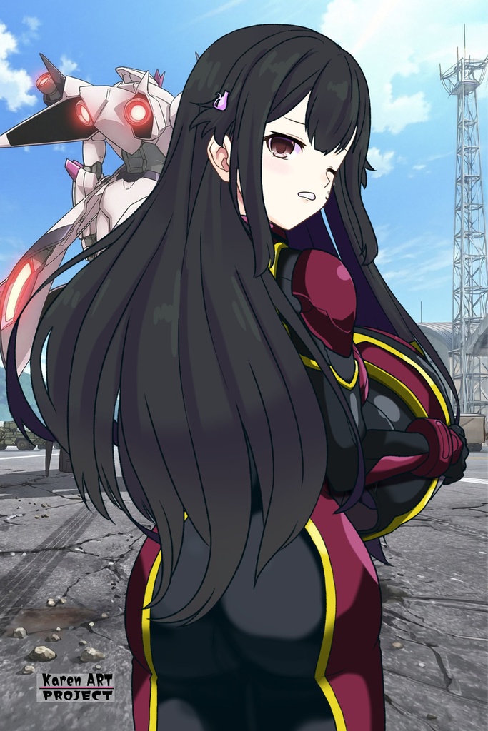 カレンちゃん+ヒナ・リャザンのパイロットスーツ【バディ・コンプレックス-03】 背面 Back Angle Karen is wearing Hina Ryazan's PilotSuit【Buddy Complex-03】