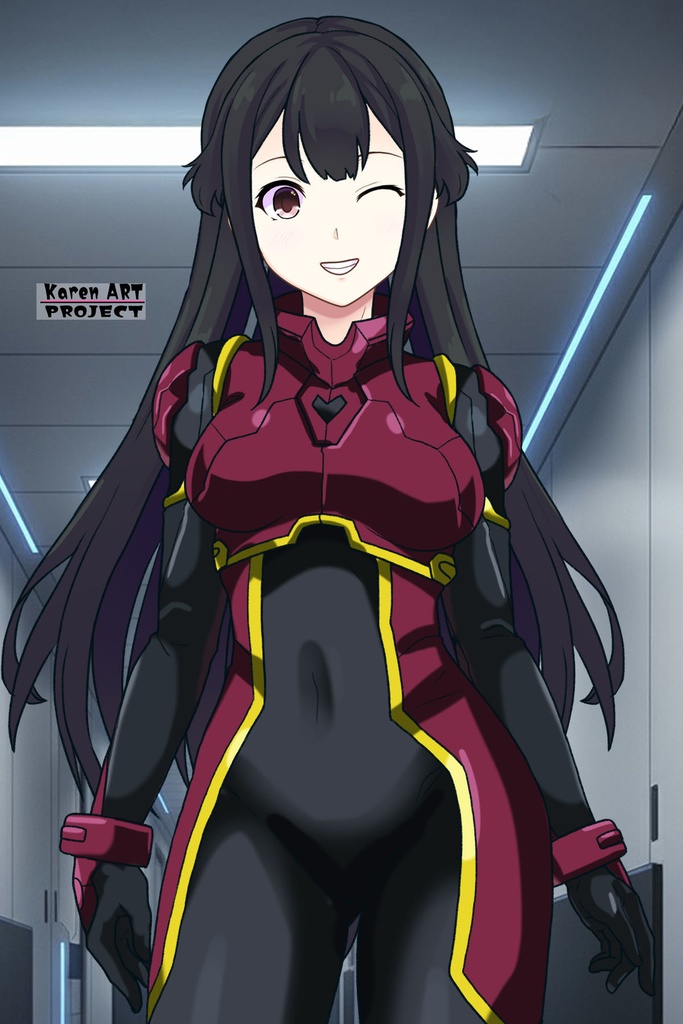カレンちゃん+ヒナ・リャザンのパイロットスーツ【バディ・コンプレックス-04】 正面Sポーズ Front S-POSE Karen is wearing Hina Ryazan's PilotSuit【Buddy Complex-04】