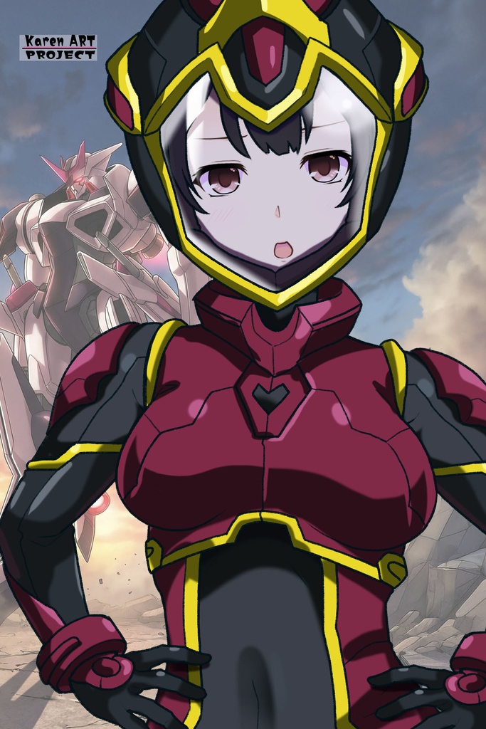 カレンちゃん+ヒナ・リャザンのパイロットスーツ【バディ・コンプレックス-04】 正面Sポーズ Front S-POSE Karen is wearing Hina Ryazan's PilotSuit【Buddy Complex-04】