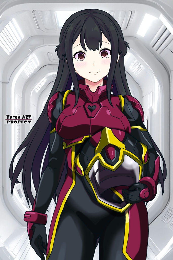 カレンちゃん+ヒナ・リャザンのパイロットスーツ【バディ・コンプレックス-04】 正面Sポーズ Front S-POSE Karen is wearing Hina Ryazan's PilotSuit【Buddy Complex-04】
