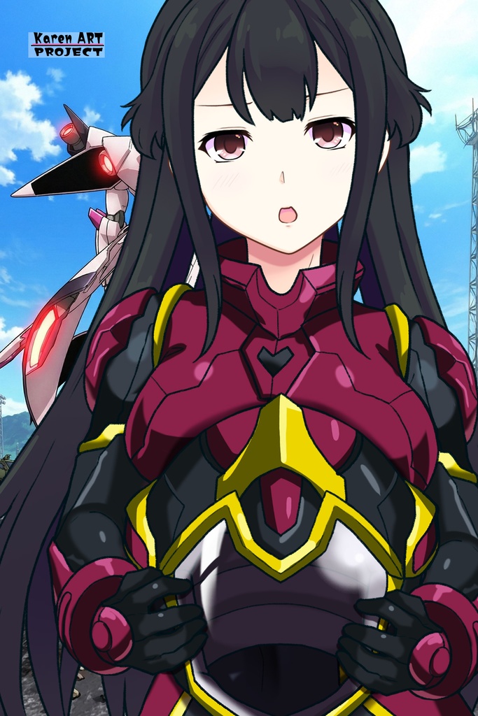 カレンちゃん+ヒナ・リャザンのパイロットスーツ【バディ・コンプレックス-04】 正面Sポーズ Front S-POSE Karen is wearing Hina Ryazan's PilotSuit【Buddy Complex-04】