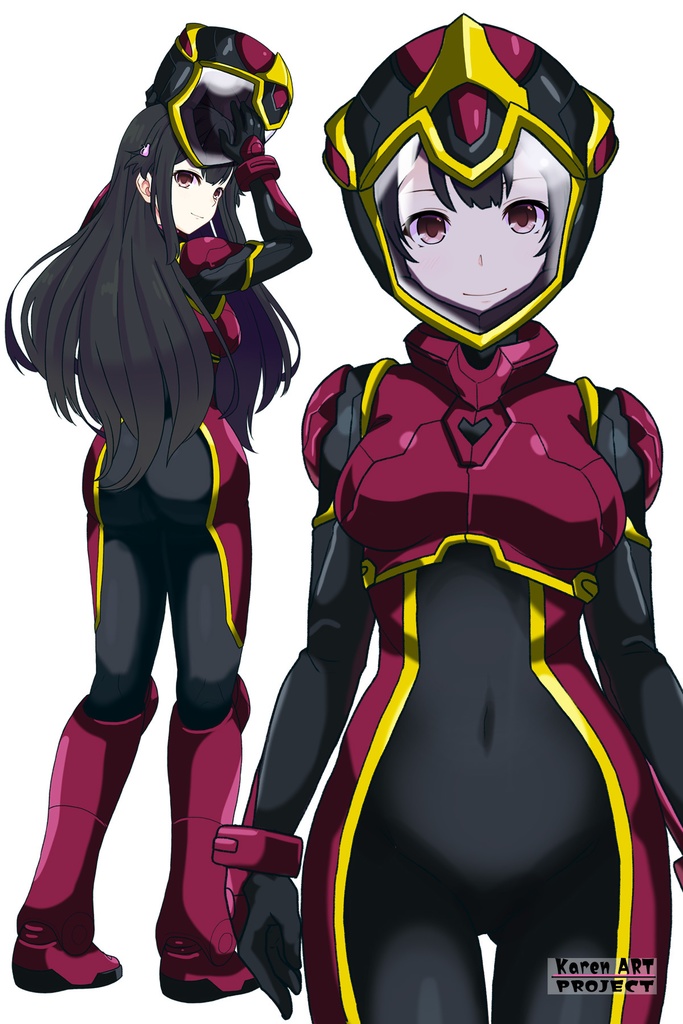 カレンちゃん+ヒナ・リャザンのパイロットスーツ【バディ・コンプレックス-04】 正面Sポーズ Front S-POSE Karen is wearing Hina Ryazan's PilotSuit【Buddy Complex-04】