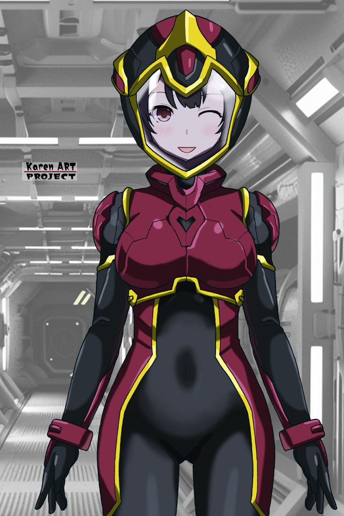 カレンちゃん+ヒナ・リャザンのパイロットスーツ【バディ・コンプレックス-05】 正面 Front Angle Karen is wearing Hina Ryazan's PilotSuit【Buddy Complex-05】
