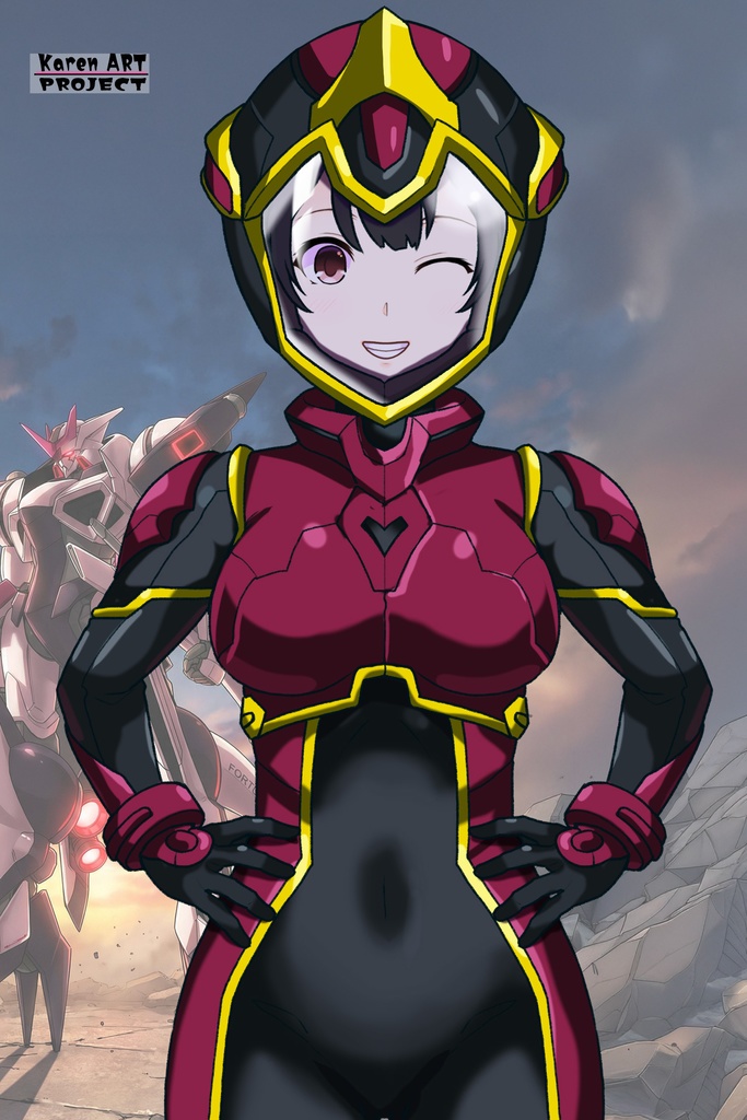 カレンちゃん+ヒナ・リャザンのパイロットスーツ【バディ・コンプレックス-05】 正面 Front Angle Karen is wearing Hina Ryazan's PilotSuit【Buddy Complex-05】