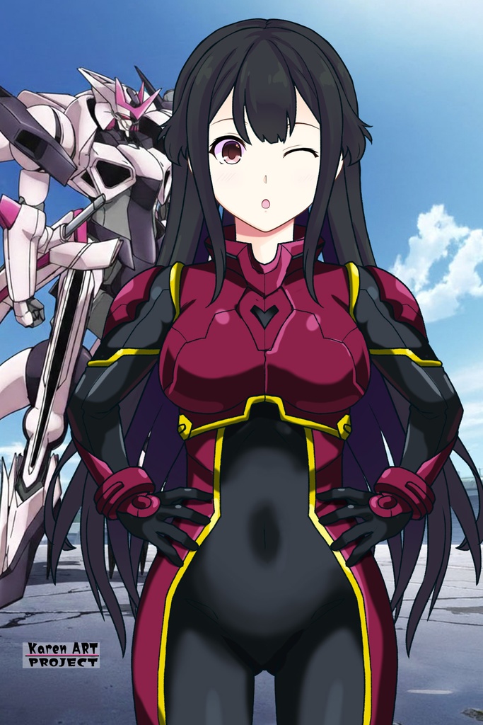 カレンちゃん+ヒナ・リャザンのパイロットスーツ【バディ・コンプレックス-05】 正面 Front Angle Karen is wearing Hina Ryazan's PilotSuit【Buddy Complex-05】