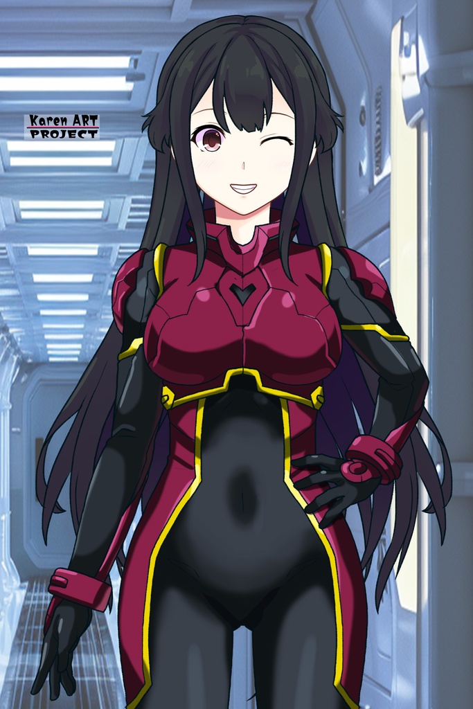 カレンちゃん+ヒナ・リャザンのパイロットスーツ【バディ・コンプレックス-05】 正面 Front Angle Karen is wearing Hina Ryazan's PilotSuit【Buddy Complex-05】