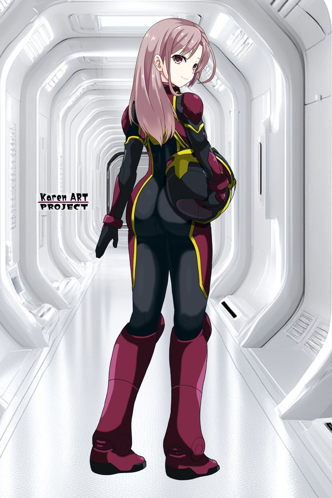 カレンちゃん+ヒナ・リャザンのパイロットスーツ【バディ・コンプレックス-KH03】 Karen Original HairStyle Version 背面 Back Angle Karen is wearing Hina Ryazan's PilotSuit【Buddy Complex-KH03】