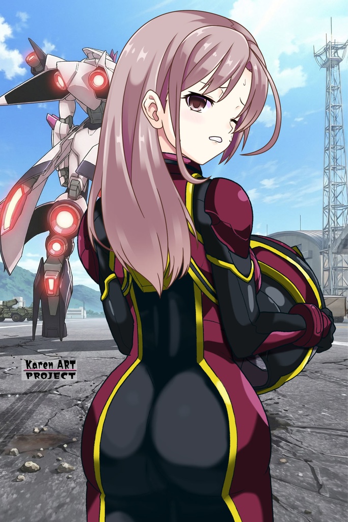 カレンちゃん+ヒナ・リャザンのパイロットスーツ【バディ・コンプレックス-KH03】 Karen Original HairStyle Version 背面 Back Angle Karen is wearing Hina Ryazan's PilotSuit【Buddy Complex-KH03】
