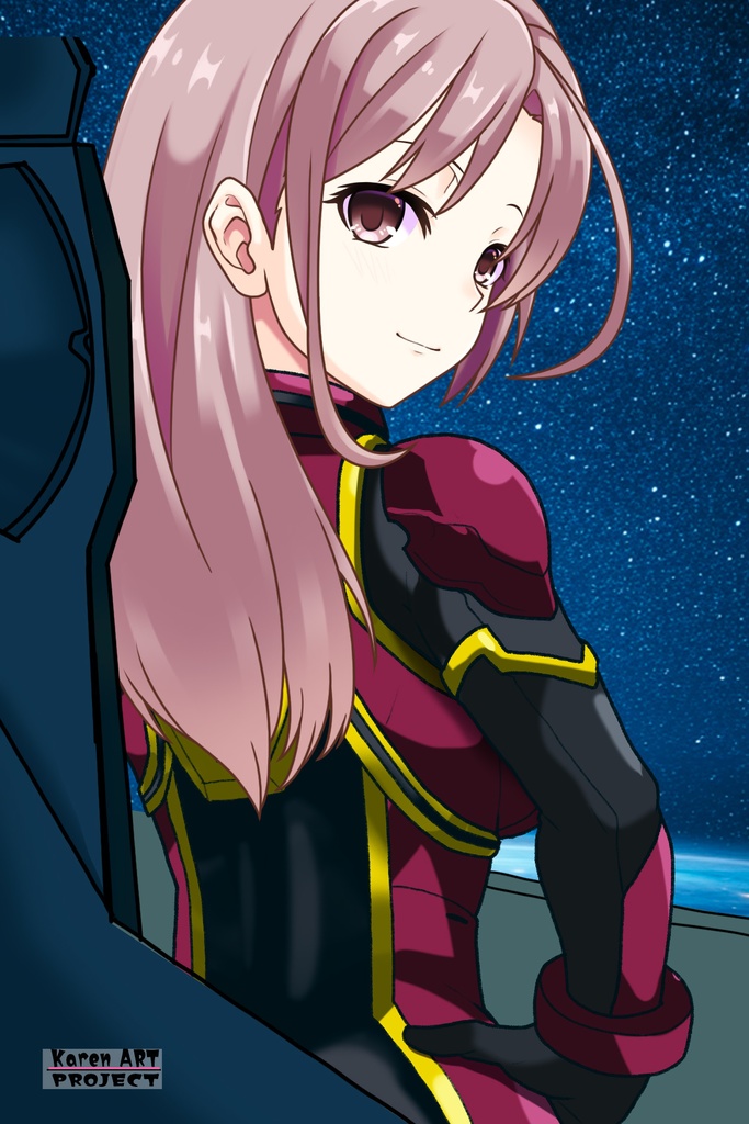 カレンちゃん+ヒナ・リャザンのパイロットスーツ【バディ・コンプレックス-KH03】 Karen Original HairStyle Version 背面 Back Angle Karen is wearing Hina Ryazan's PilotSuit【Buddy Complex-KH03】