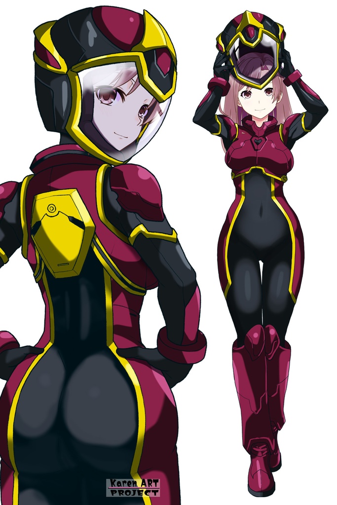 カレンちゃん+ヒナ・リャザンのパイロットスーツ【バディ・コンプレックス-KH03】 Karen Original HairStyle Version 背面 Back Angle Karen is wearing Hina Ryazan's PilotSuit【Buddy Complex-KH03】