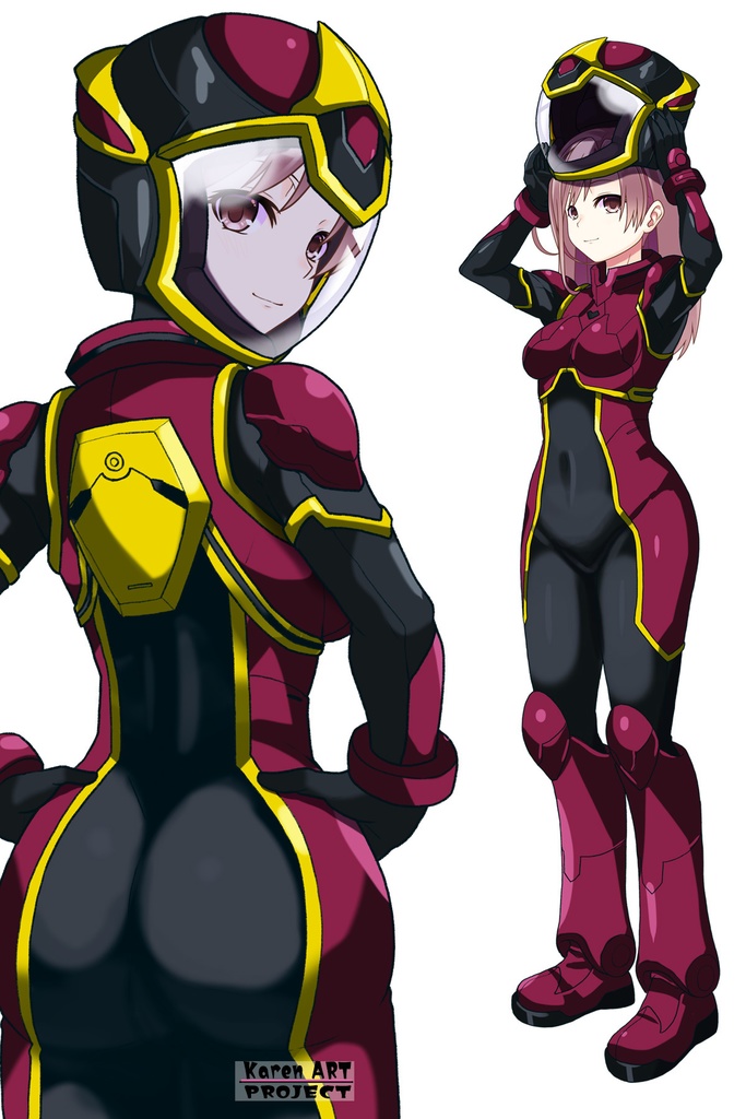 カレンちゃん+ヒナ・リャザンのパイロットスーツ【バディ・コンプレックス-KH03】 Karen Original HairStyle Version 背面 Back Angle Karen is wearing Hina Ryazan's PilotSuit【Buddy Complex-KH03】