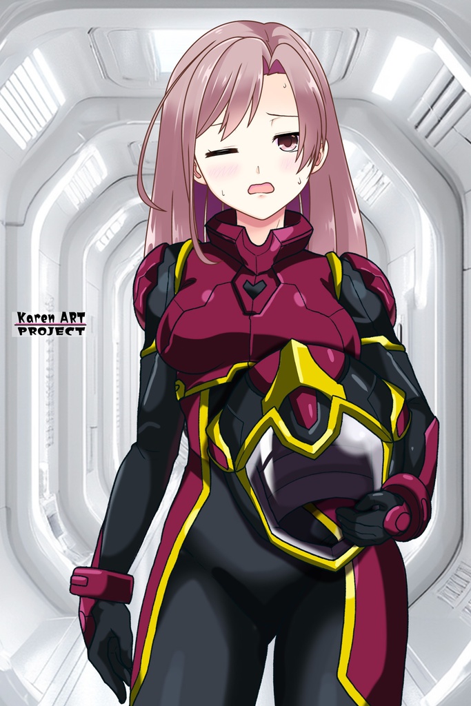 カレンちゃん+ヒナ・リャザンのパイロットスーツ【バディ・コンプレックス-KH04】 Karen Original HairStyle Version 正面Sポーズ Front S-POSE Karen is wearing Hina Ryazan's PilotSuit【Buddy Complex-KH04】