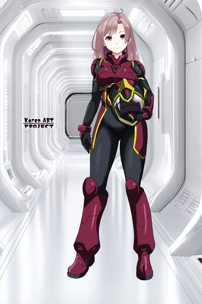 カレンちゃん+ヒナ・リャザンのパイロットスーツ【バディ・コンプレックス-KH04】 Karen Original HairStyle Version 正面Sポーズ Front S-POSE Karen is wearing Hina Ryazan's PilotSuit【Buddy Complex-KH04】