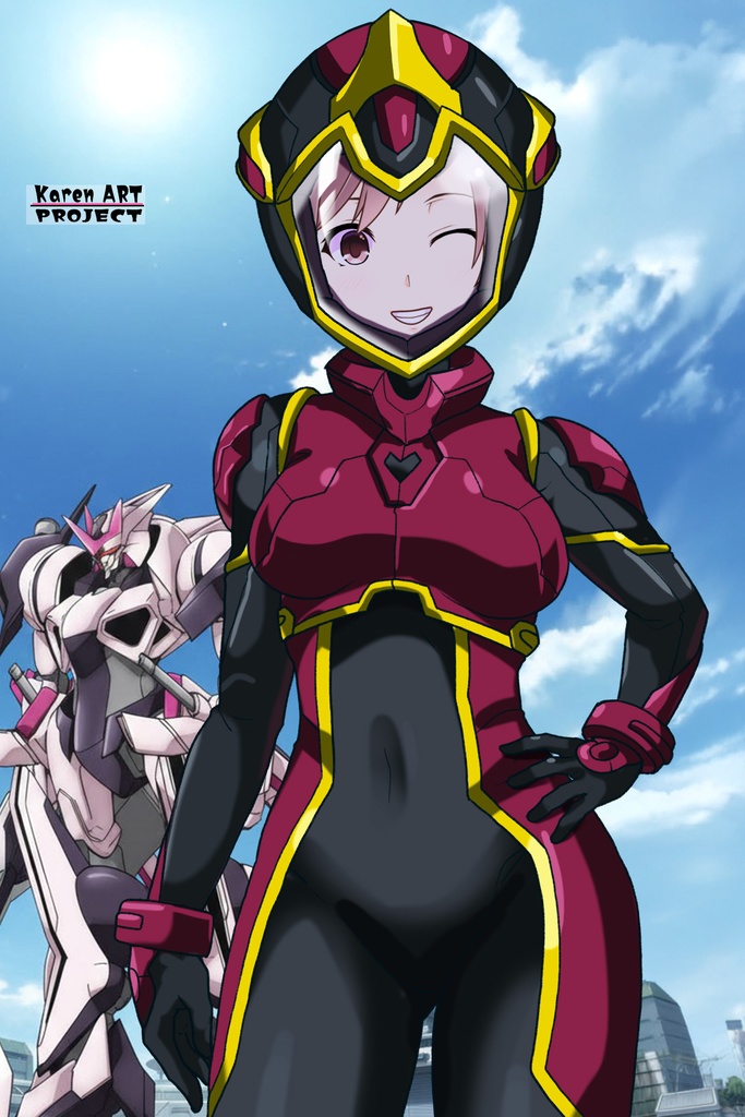 カレンちゃん+ヒナ・リャザンのパイロットスーツ【バディ・コンプレックス-KH04】 Karen Original HairStyle Version 正面Sポーズ Front S-POSE Karen is wearing Hina Ryazan's PilotSuit【Buddy Complex-KH04】