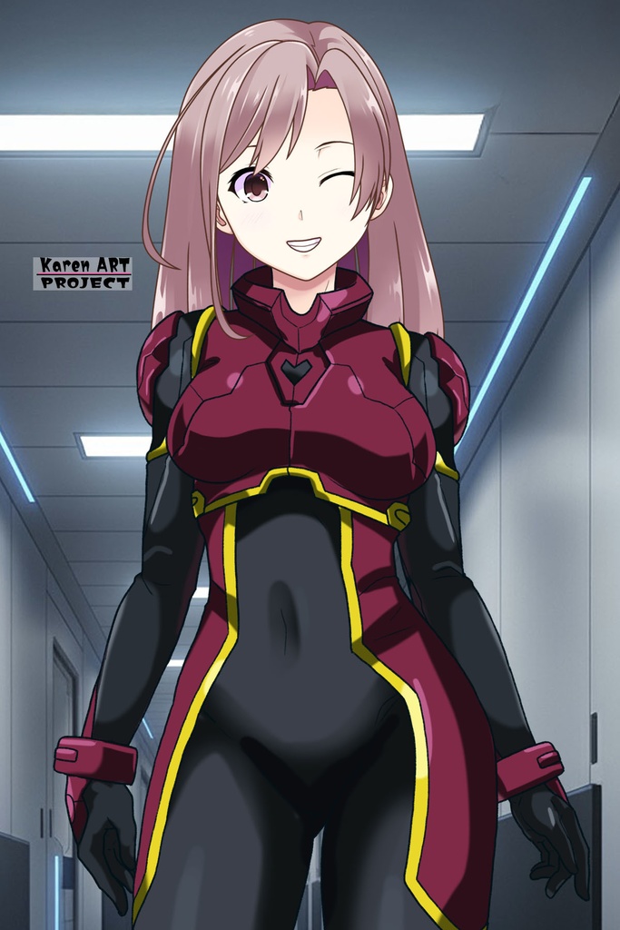 カレンちゃん+ヒナ・リャザンのパイロットスーツ【バディ・コンプレックス-KH04】 Karen Original HairStyle Version 正面Sポーズ Front S-POSE Karen is wearing Hina Ryazan's PilotSuit【Buddy Complex-KH04】