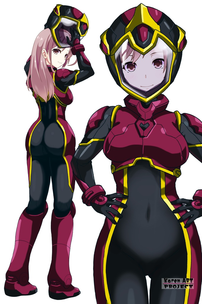 カレンちゃん+ヒナ・リャザンのパイロットスーツ【バディ・コンプレックス-KH04】 Karen Original HairStyle Version 正面Sポーズ Front S-POSE Karen is wearing Hina Ryazan's PilotSuit【Buddy Complex-KH04】