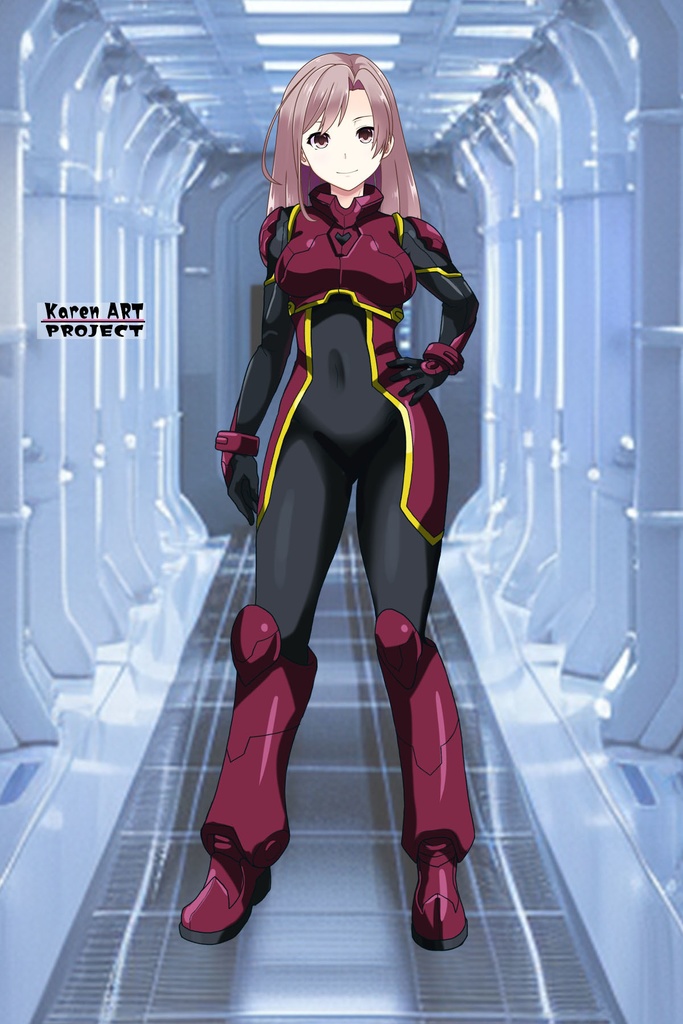 カレンちゃん+ヒナ・リャザンのパイロットスーツ【バディ・コンプレックス-KH04】 Karen Original HairStyle Version 正面Sポーズ Front S-POSE Karen is wearing Hina Ryazan's PilotSuit【Buddy Complex-KH04】