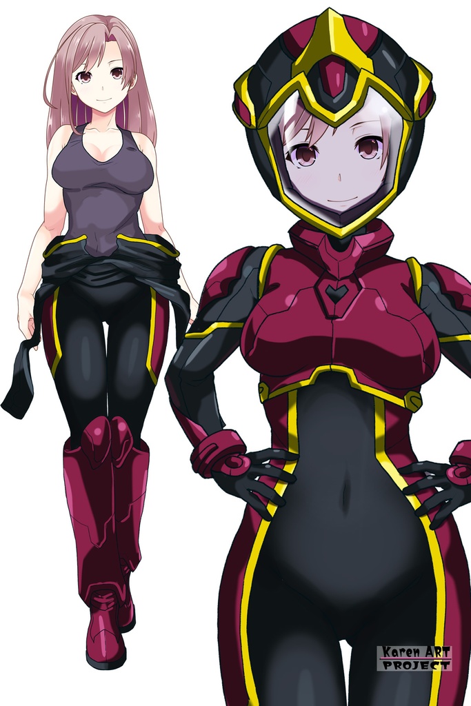 カレンちゃん+ヒナ・リャザンのパイロットスーツ【バディ・コンプレックス-KH04】 Karen Original HairStyle Version 正面Sポーズ Front S-POSE Karen is wearing Hina Ryazan's PilotSuit【Buddy Complex-KH04】