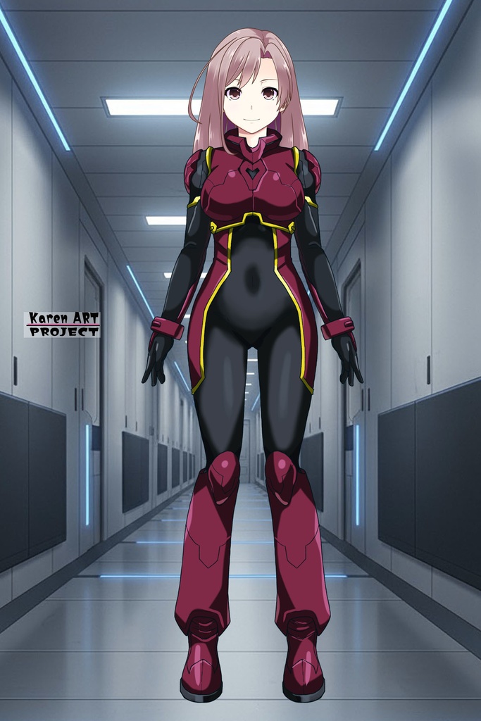 カレンちゃん+ヒナ・リャザンのパイロットスーツ【バディ・コンプレックス-KH05】 Karen Original HairStyle Version 正面 Front Angle Karen is wearing Hina Ryazan's PilotSuit【Buddy Complex-KH05】