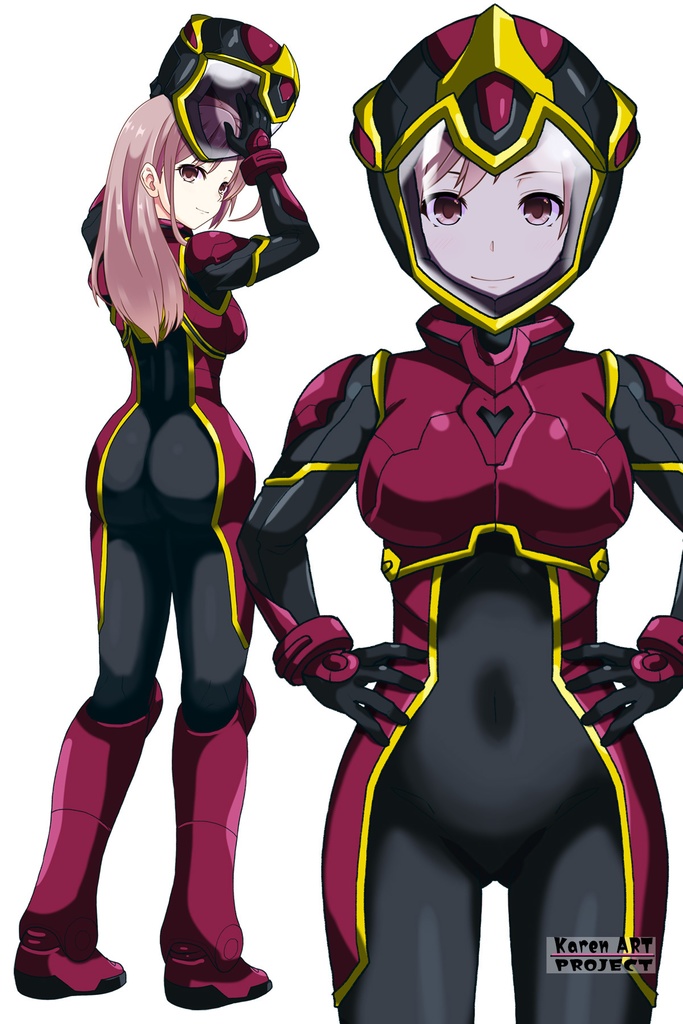 カレンちゃん+ヒナ・リャザンのパイロットスーツ【バディ・コンプレックス-KH05】 Karen Original HairStyle Version 正面 Front Angle Karen is wearing Hina Ryazan's PilotSuit【Buddy Complex-KH05】