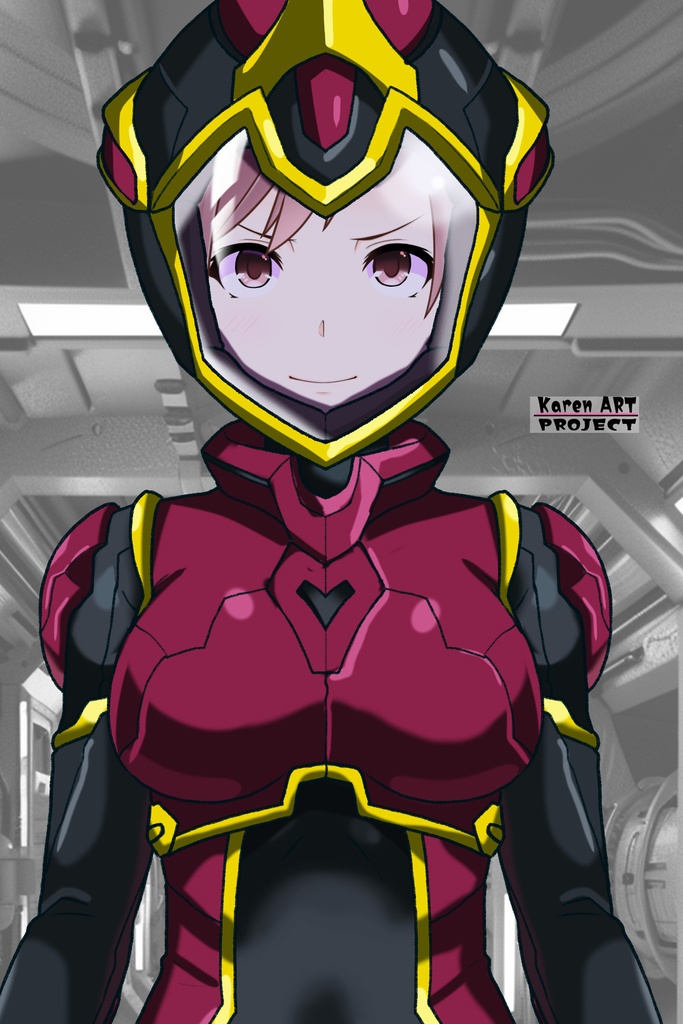 カレンちゃん+ヒナ・リャザンのパイロットスーツ【バディ・コンプレックス-KH05】 Karen Original HairStyle Version 正面 Front Angle Karen is wearing Hina Ryazan's PilotSuit【Buddy Complex-KH05】