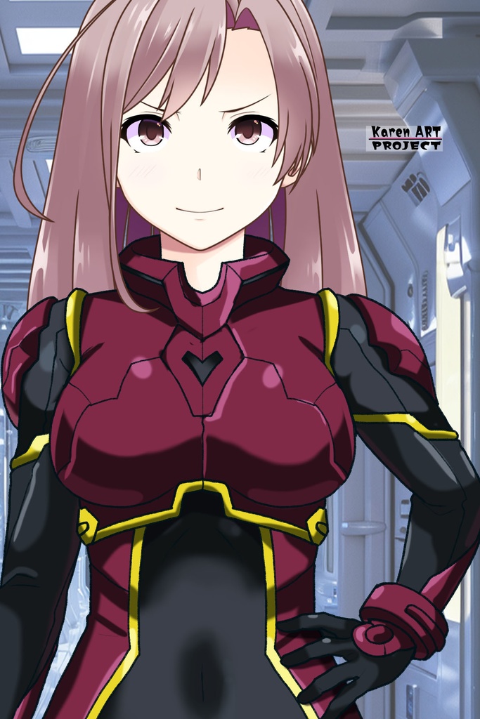 カレンちゃん+ヒナ・リャザンのパイロットスーツ【バディ・コンプレックス-KH05】 Karen Original HairStyle Version 正面 Front Angle Karen is wearing Hina Ryazan's PilotSuit【Buddy Complex-KH05】