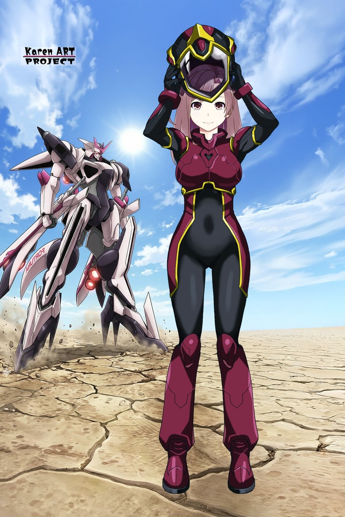 カレンちゃん+ヒナ・リャザンのパイロットスーツ【バディ・コンプレックス-KH05】 Karen Original HairStyle Version 正面 Front Angle Karen is wearing Hina Ryazan's PilotSuit【Buddy Complex-KH05】