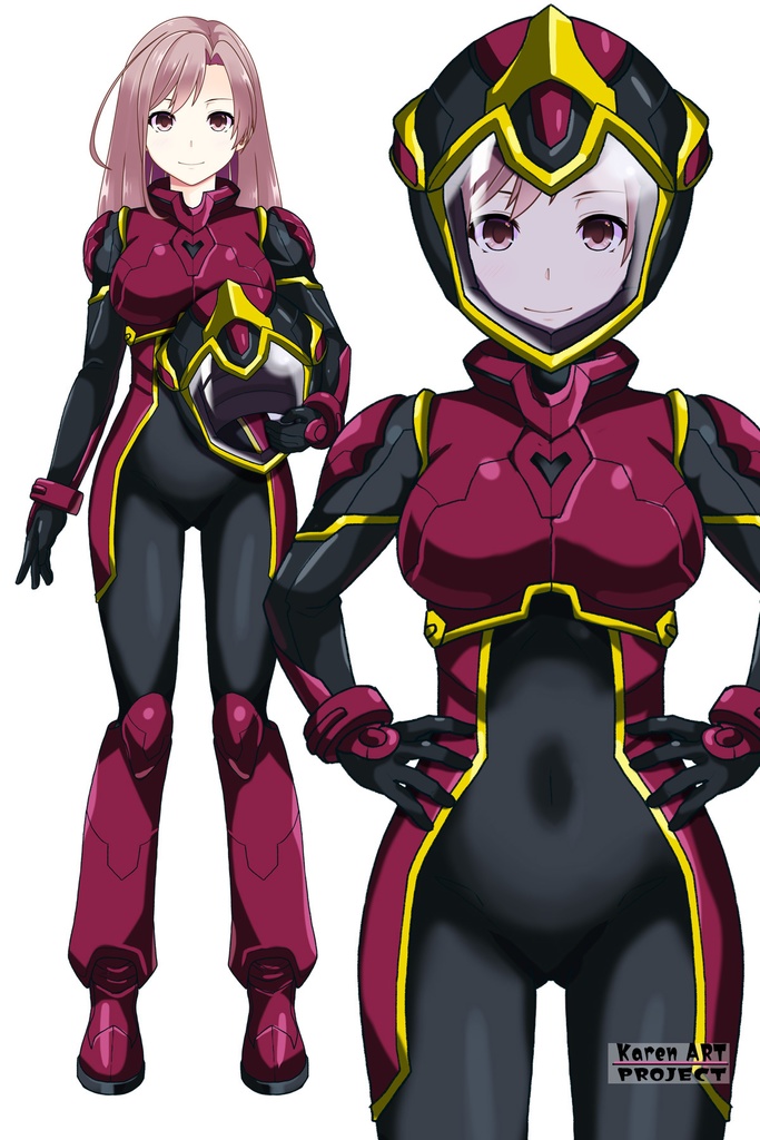 カレンちゃん+ヒナ・リャザンのパイロットスーツ【バディ・コンプレックス-KH05】 Karen Original HairStyle Version 正面 Front Angle Karen is wearing Hina Ryazan's PilotSuit【Buddy Complex-KH05】