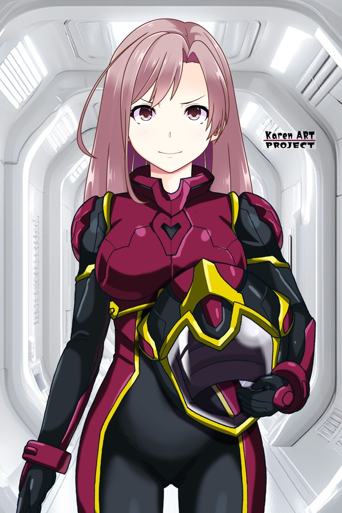 カレンちゃん+ヒナ・リャザンのパイロットスーツ【バディ・コンプレックス-KH05】 Karen Original HairStyle Version 正面 Front Angle Karen is wearing Hina Ryazan's PilotSuit【Buddy Complex-KH05】