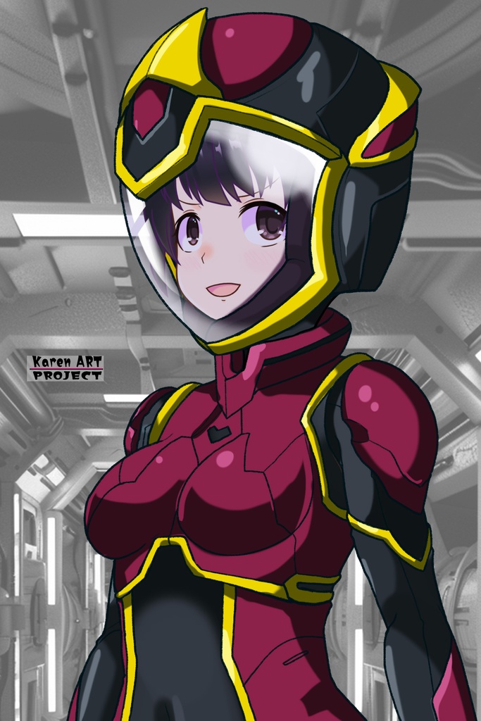 ゆりちゃん+ヒナ・リャザンのパイロットスーツ【バディ・コンプレックス-02】 斜め前 Diagonal front angle Yuri is wearing Hina Ryazan's PilotSuit【Buddy Complex-02】