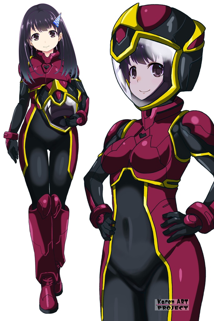 ゆりちゃん+ヒナ・リャザンのパイロットスーツ【バディ・コンプレックス-02】 斜め前 Diagonal front angle Yuri is wearing Hina Ryazan's PilotSuit【Buddy Complex-02】