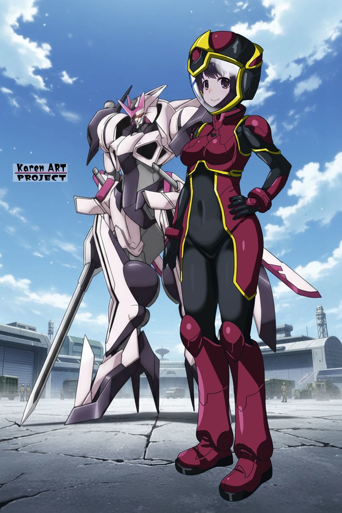 ゆりちゃん+ヒナ・リャザンのパイロットスーツ【バディ・コンプレックス-02】 斜め前 Diagonal front angle Yuri is wearing Hina Ryazan's PilotSuit【Buddy Complex-02】