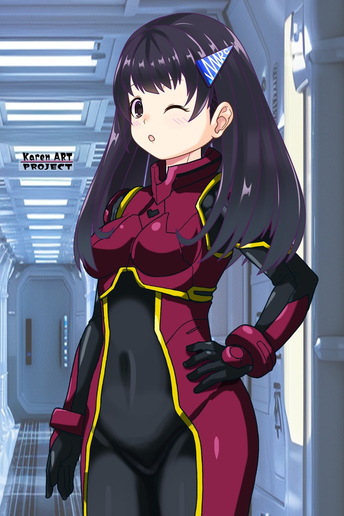 ゆりちゃん+ヒナ・リャザンのパイロットスーツ【バディ・コンプレックス-02】 斜め前 Diagonal front angle Yuri is wearing Hina Ryazan's PilotSuit【Buddy Complex-02】