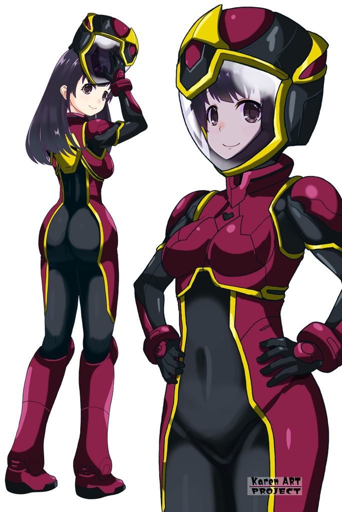 ゆりちゃん+ヒナ・リャザンのパイロットスーツ【バディ・コンプレックス-02】 斜め前 Diagonal front angle Yuri is wearing Hina Ryazan's PilotSuit【Buddy Complex-02】