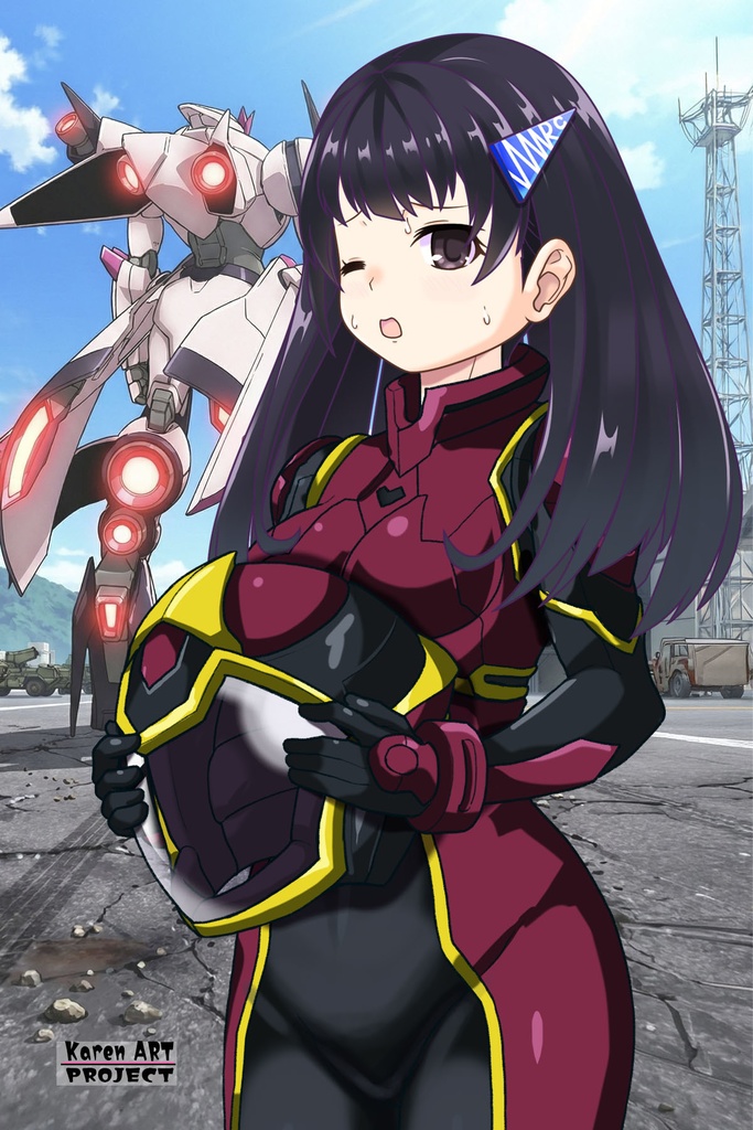 ゆりちゃん+ヒナ・リャザンのパイロットスーツ【バディ・コンプレックス-02】 斜め前 Diagonal front angle Yuri is wearing Hina Ryazan's PilotSuit【Buddy Complex-02】