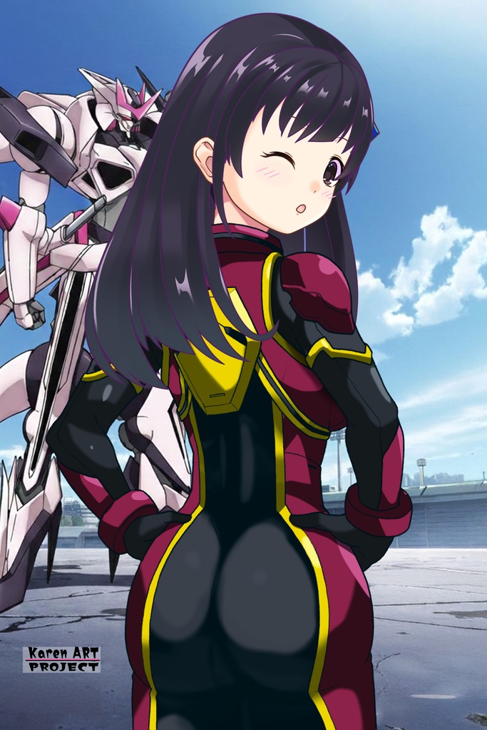 ゆりちゃん+ヒナ・リャザンのパイロットスーツ【バディ・コンプレックス-03】 背面 Back Angle Yuri is wearing Hina Ryazan's PilotSuit【Buddy Complex-03】