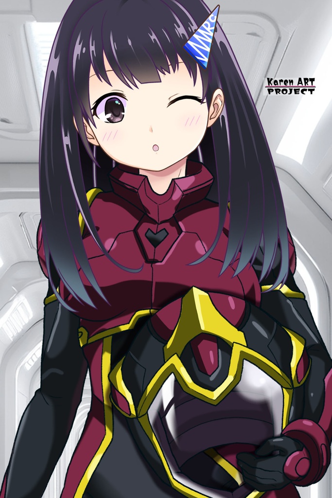 ゆりちゃん+ヒナ・リャザンのパイロットスーツ【バディ・コンプレックス-04】 正面Sポーズ Front S-POSE Yuri is wearing Hina Ryazan's PilotSuit【Buddy Complex-04】