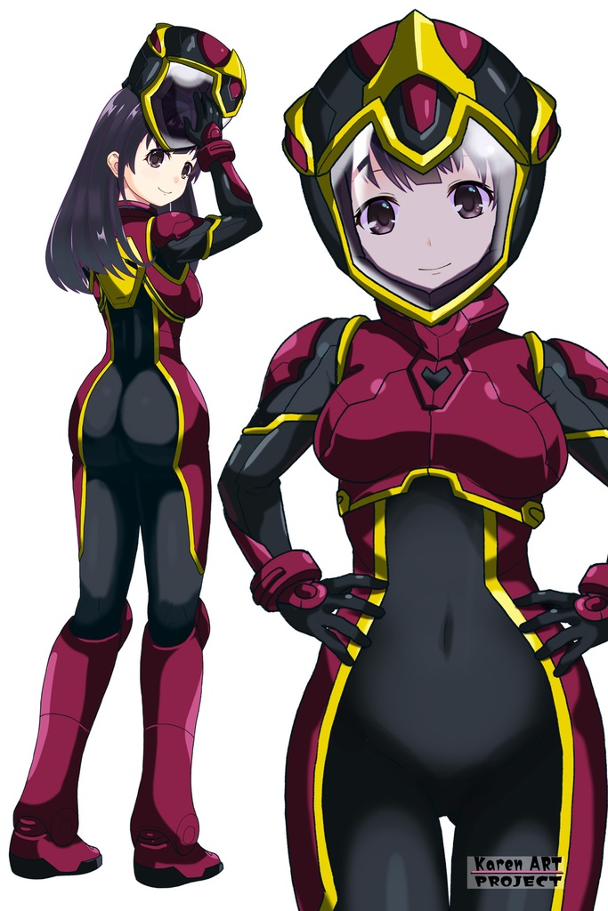 ゆりちゃん+ヒナ・リャザンのパイロットスーツ【バディ・コンプレックス-04】 正面Sポーズ Front S-POSE Yuri is wearing Hina Ryazan's PilotSuit【Buddy Complex-04】