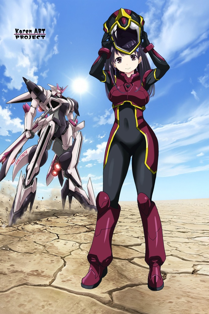 ゆりちゃん+ヒナ・リャザンのパイロットスーツ【バディ・コンプレックス-04】 正面Sポーズ Front S-POSE Yuri is wearing Hina Ryazan's PilotSuit【Buddy Complex-04】