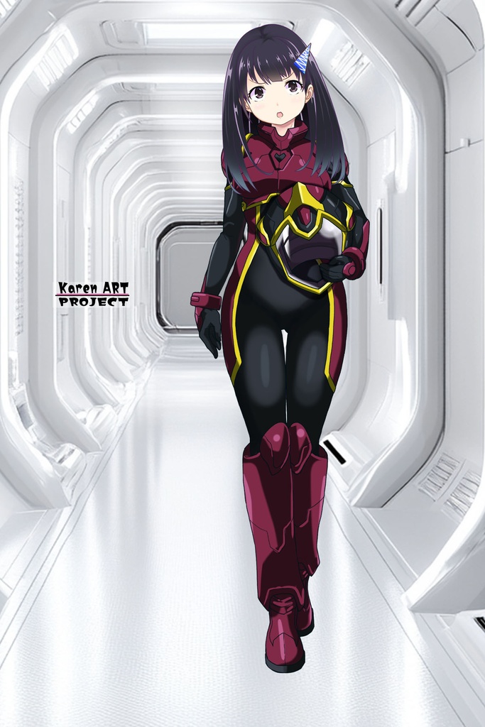 ゆりちゃん+ヒナ・リャザンのパイロットスーツ【バディ・コンプレックス-04】 正面Sポーズ Front S-POSE Yuri is wearing Hina Ryazan's PilotSuit【Buddy Complex-04】