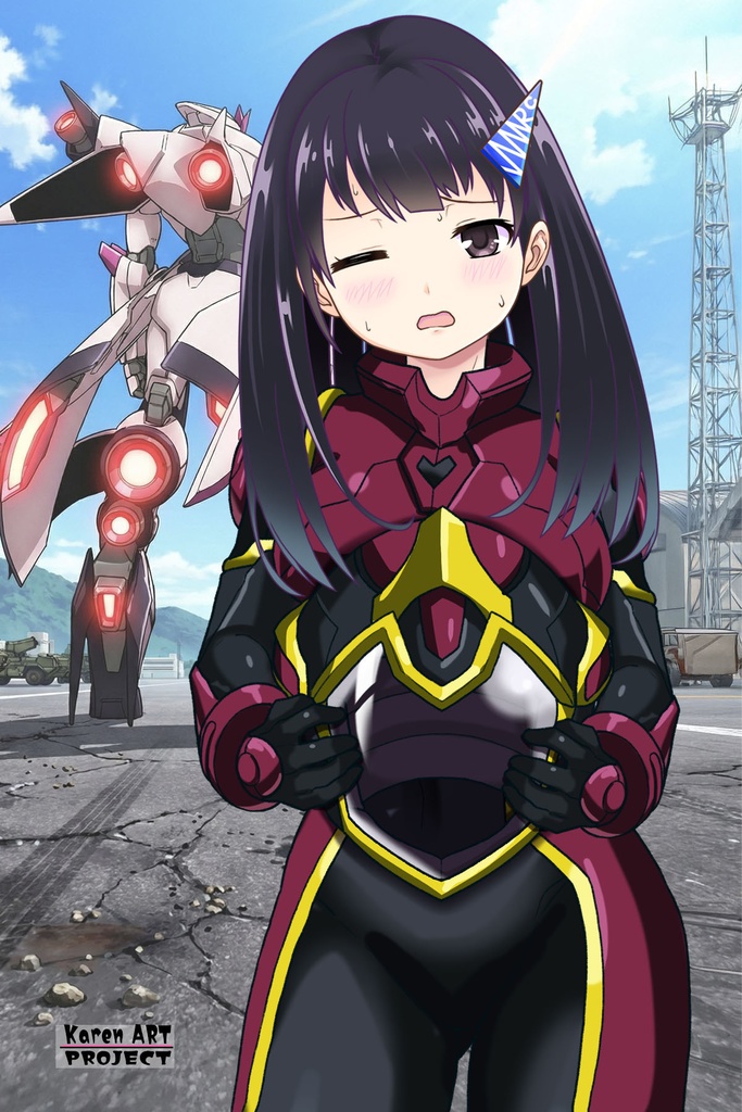 ゆりちゃん+ヒナ・リャザンのパイロットスーツ【バディ・コンプレックス-04】 正面Sポーズ Front S-POSE Yuri is wearing Hina Ryazan's PilotSuit【Buddy Complex-04】