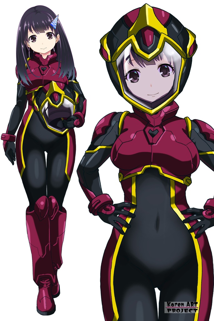 ゆりちゃん+ヒナ・リャザンのパイロットスーツ【バディ・コンプレックス-04】 正面Sポーズ Front S-POSE Yuri is wearing Hina Ryazan's PilotSuit【Buddy Complex-04】