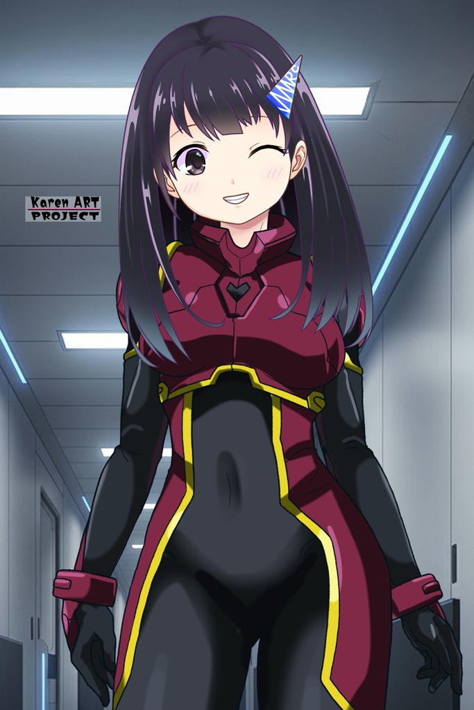 ゆりちゃん+ヒナ・リャザンのパイロットスーツ【バディ・コンプレックス-04】 正面Sポーズ Front S-POSE Yuri is wearing Hina Ryazan's PilotSuit【Buddy Complex-04】