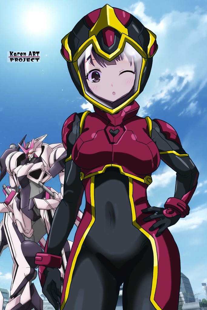 ゆりちゃん+ヒナ・リャザンのパイロットスーツ【バディ・コンプレックス-04】 正面Sポーズ Front S-POSE Yuri is wearing Hina Ryazan's PilotSuit【Buddy Complex-04】