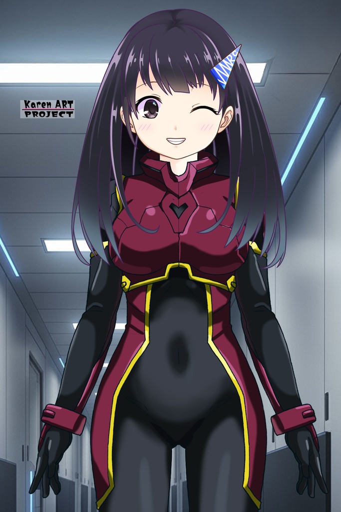 ゆりちゃん+ヒナ・リャザンのパイロットスーツ【バディ・コンプレックス-05】 正面 Front Angle Yuri is wearing Hina Ryazan's PilotSuit【Buddy Complex-05】